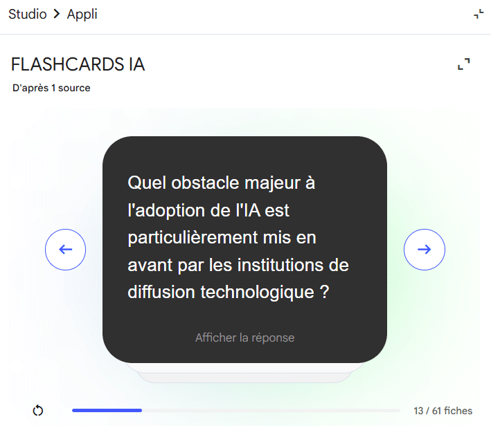 Question générée sous forme de flash card