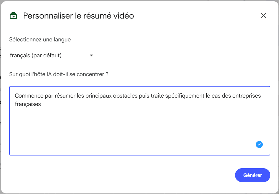 Instruction pour un résumé vidéo sur les principaux obstacles et le cas français