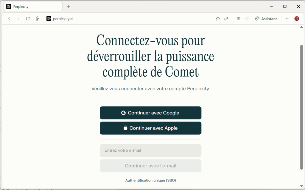 Connectez ou créez votre compte Perplexity
