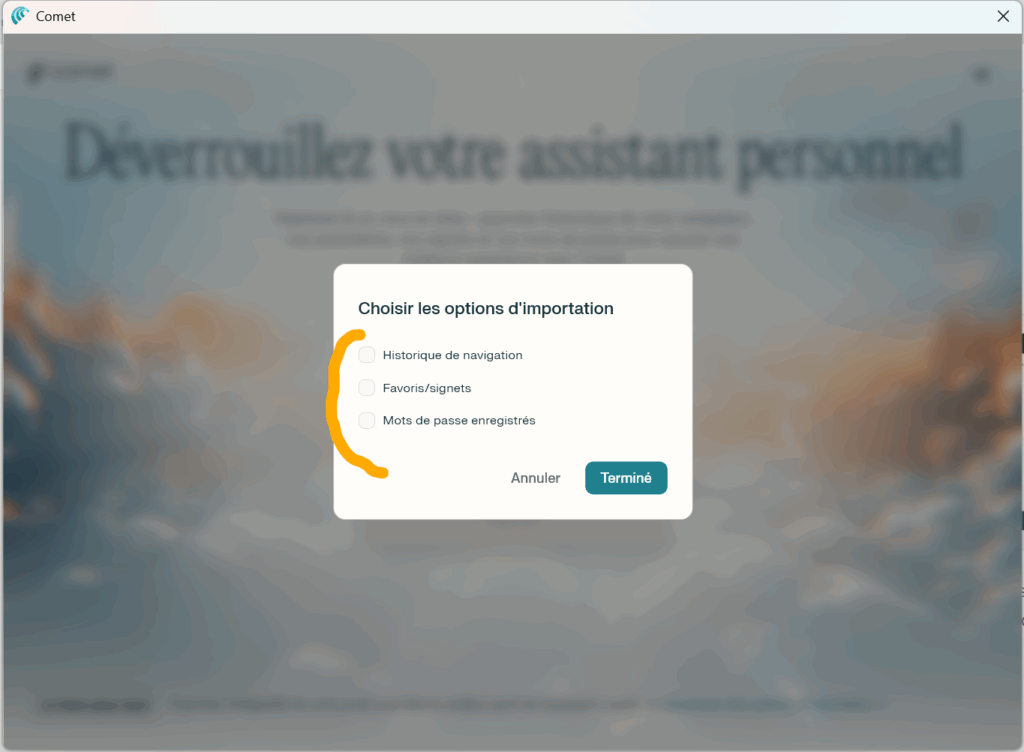 Refuser d'importer votre historique de navigation, vos favoris et vos mots de passe