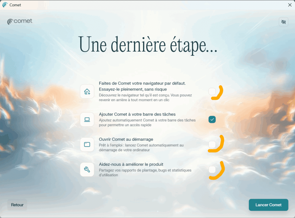 Décochez les options inutiles